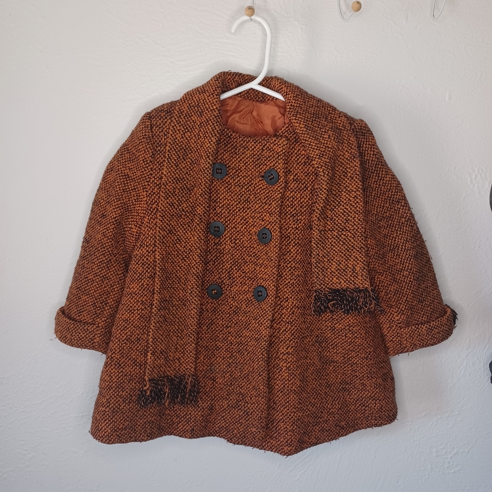 Vintage 1950s Childcraft Rust Tweed Pea Coat